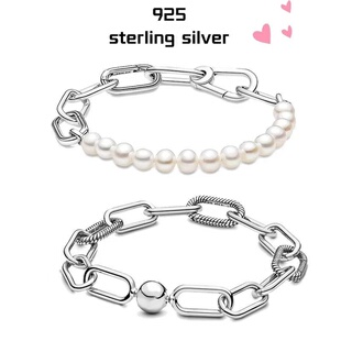S925纯银ME系列珍珠手链纽带交织环形别针淡水甜美情侣礼物