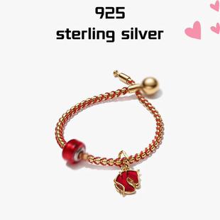 【新品】S925纯银红色琉璃珠红骏马手链套装