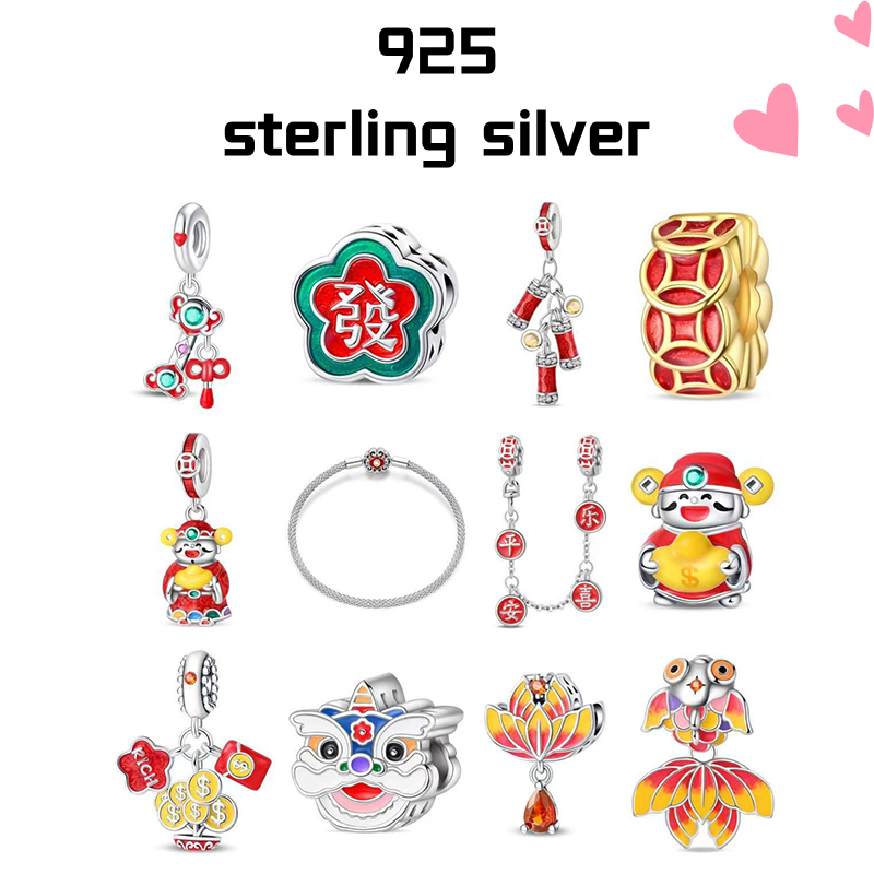 新年春节醒狮串珠手链珠子DIY手绳财神爷串饰吊饰精致