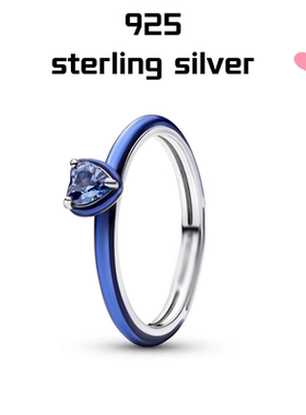 [新品]S925纯银蓝色心形戒指紫色红色经典心形设计