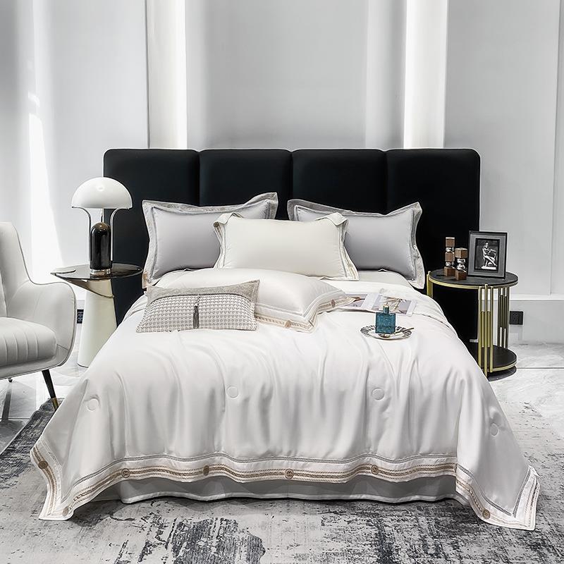 可莱克家纺夏季新款60支莱赛尔天丝素色绣边镂空款夏被