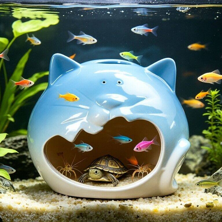 陶瓷躲避屋鱼缸造景摆件鱼虾躲避洞虾窝繁殖水族箱装饰小鱼藏身屋