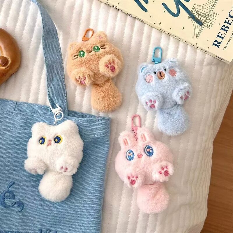 学生包包毛绒挂件新款可爱卡通长尾巴猫咪钥匙扣随身钥匙链