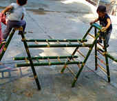 幼儿园户外玩具竹梯子毛竹梯爬梯直梯人字梯四面梯游戏器材玩教具