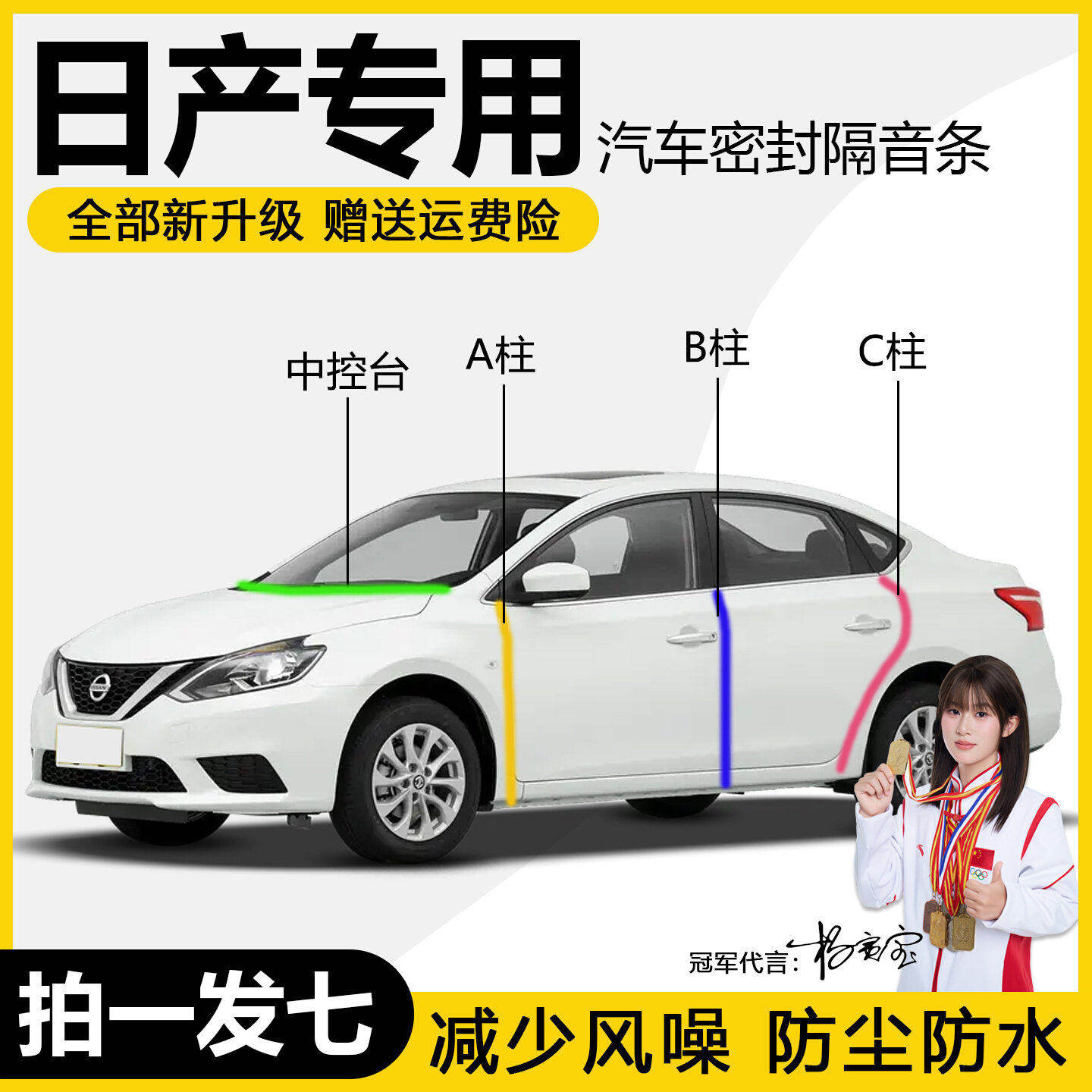 日产轩逸逍客天籁奇骏阳光楼兰蓝鸟汽车门ABC柱中控台隔音密封条