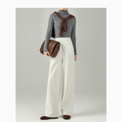 白色仿牛仔阔腿裤9991