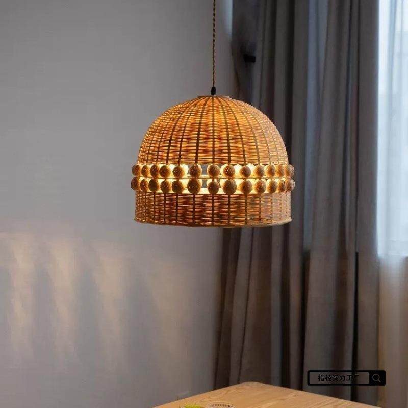 现代简约竹编餐厅网红吊灯日式民宿卧室茶室餐桌吧台藤编灯