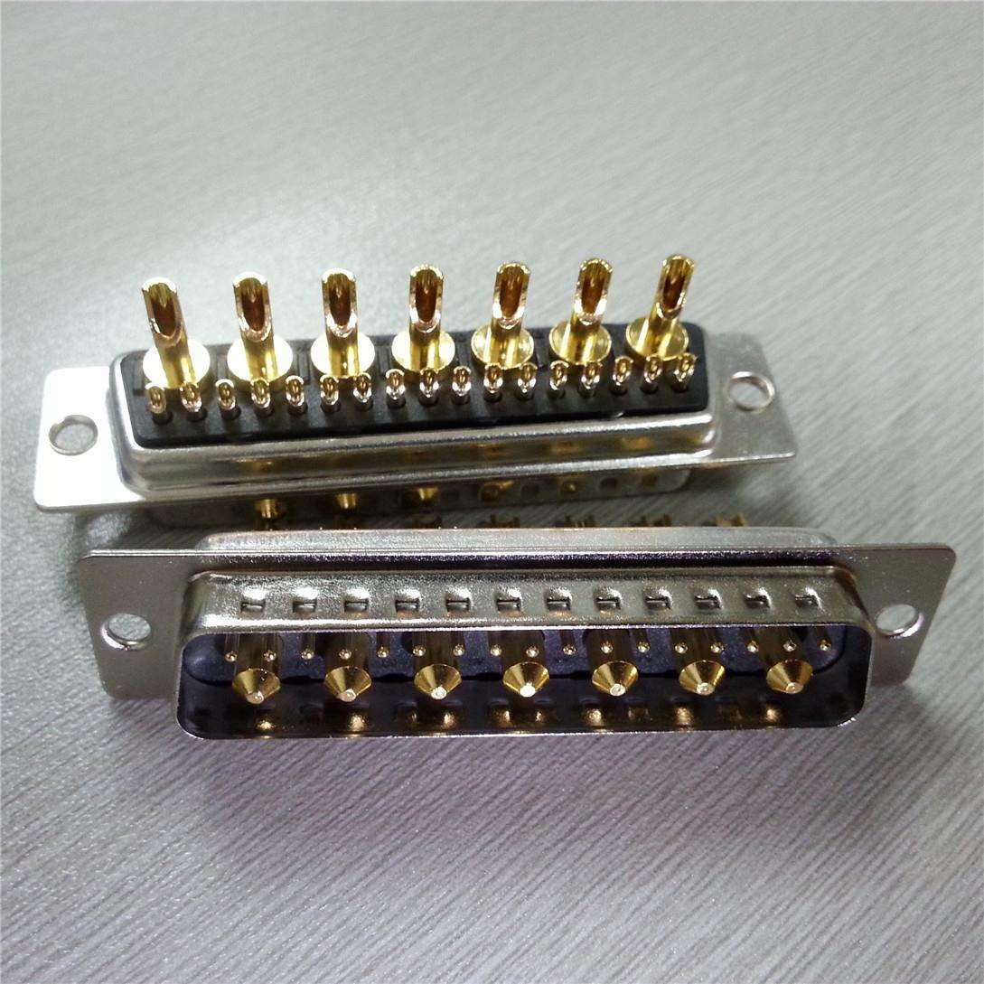直销混装大电流焊线式24W7公座插头 实心级镀全金电源连接器