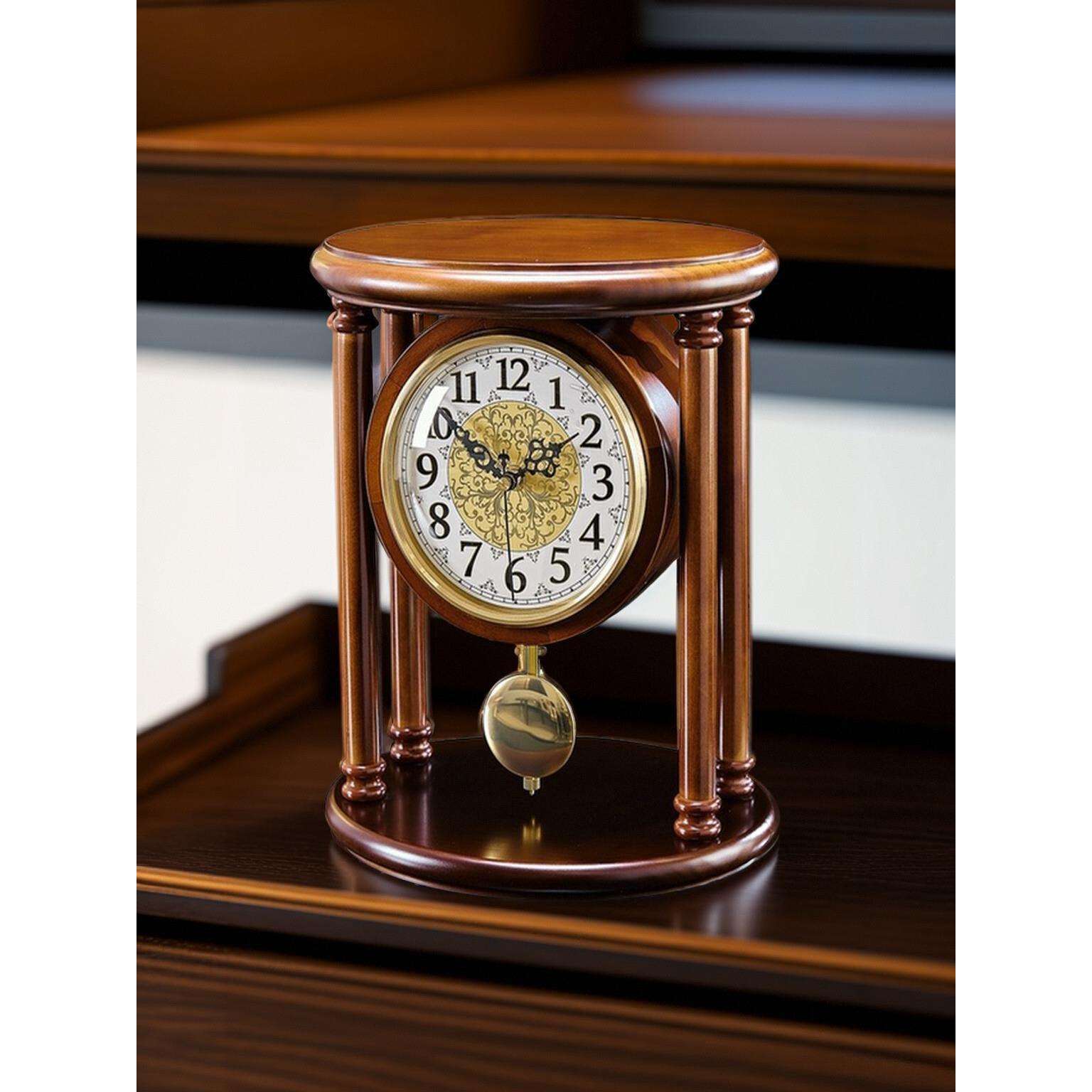 2025新款中式实木座钟客厅静音桌面钟表欧式大号台钟摆台式时钟表