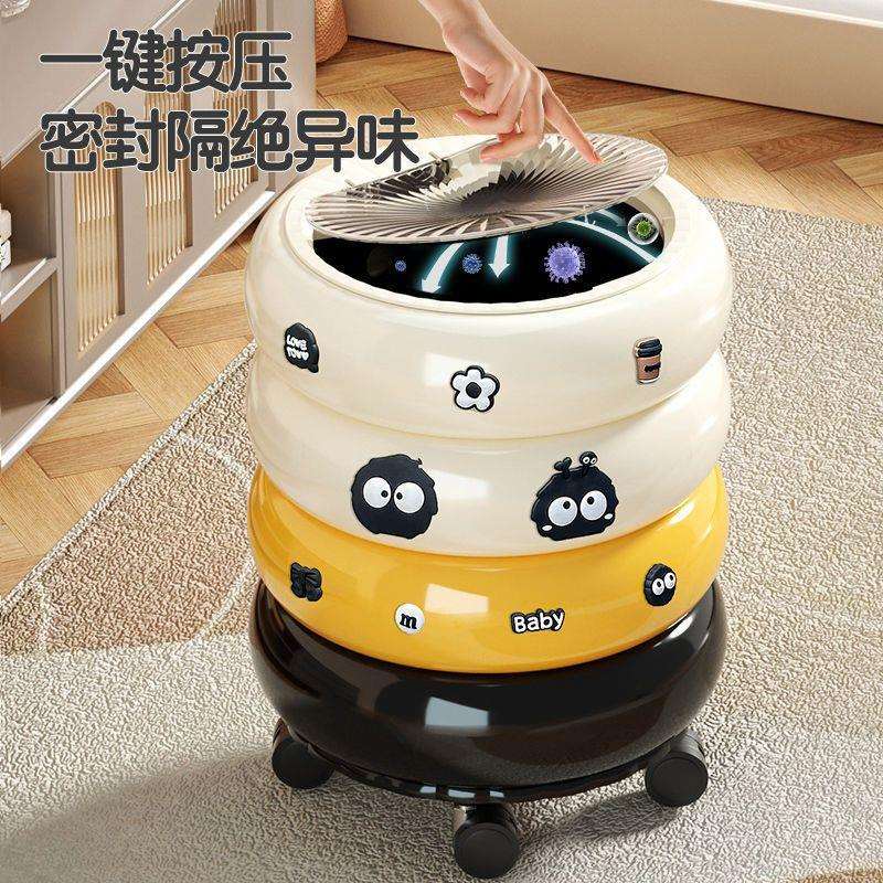 2025新款甜甜圈垃圾桶轻奢高档带盖高颜值厨房家用客厅可移动纸篓