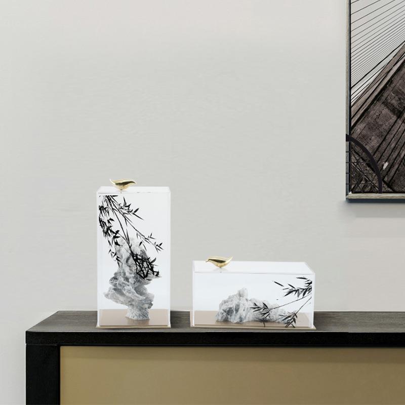 现代新中式太湖石客厅摆件样板房书房茶几透明亚克力家居软装饰品