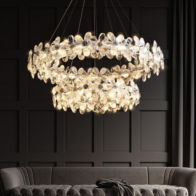 2024新款卧室吊灯奶油风温馨浪漫花瓣主卧灯高级感客厅吊灯水晶灯