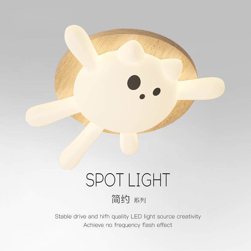 中山工厂直销极简原木奶油卡通猫咪吸顶灯主卧室房间现代简约全光