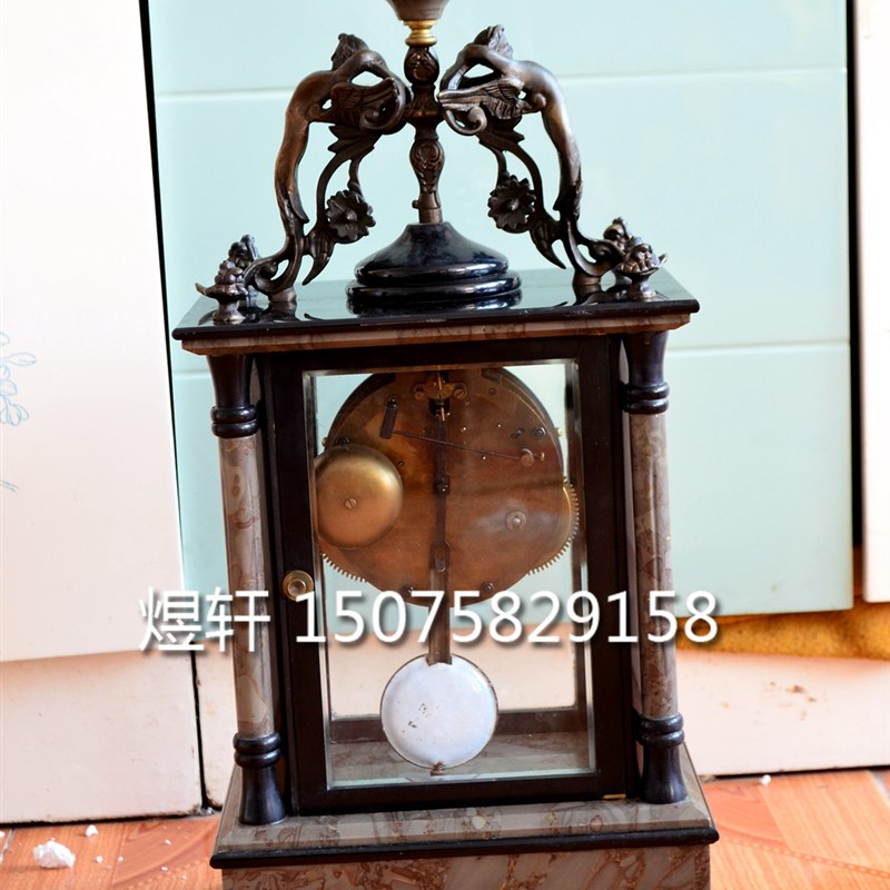 钟表铸铜理石座钟上弦机械铜仿古董钟H电影道具钟表报时台钟昱轩
