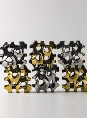 简约创意陶瓷异形l花器装饰品几何镂空拼图银杏叶花瓶摆件高脚花