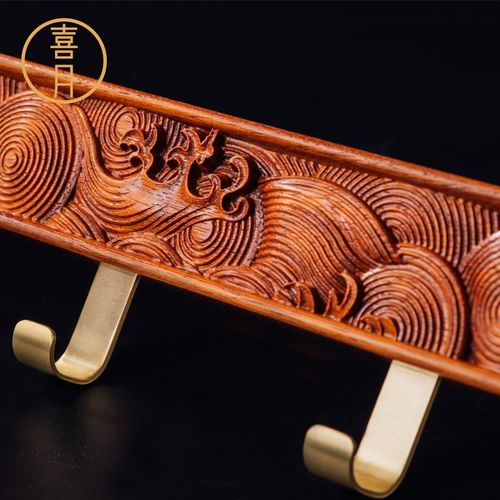 现货速发I6CV喜月黄铜红木新A中式免打孔实木挂钩进门入户挂衣钩