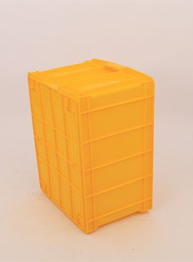 黄色700-390l带盖注塑周转箱 带盖大号工业塑料箱配盖可推高周转