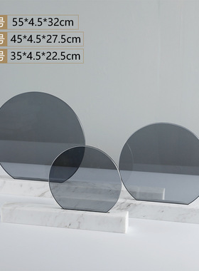 现代新中式样板j房大理石灰色玻璃屏风摆件客厅电视柜玄关软装摆