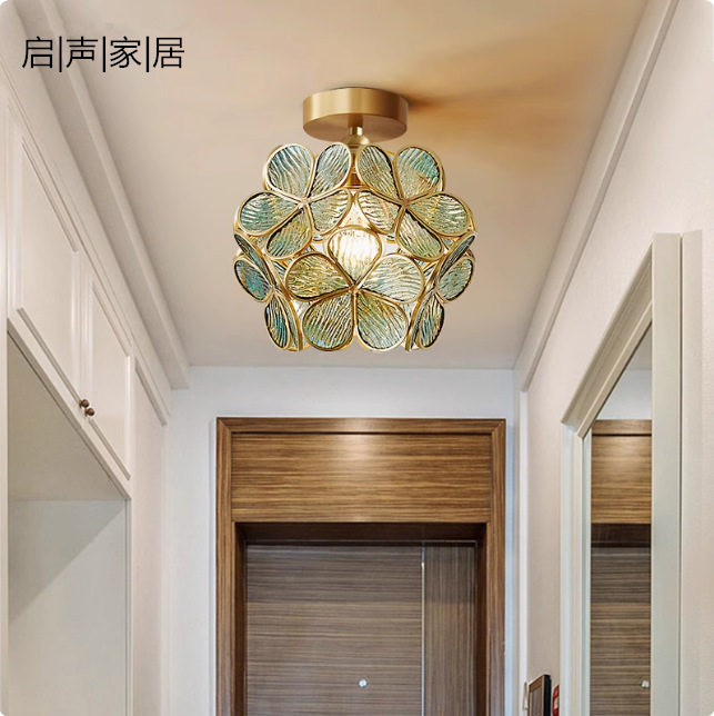 全铜玄关入户小吸顶灯过道灯北欧轻奢创意花瓣灯走廊阳台灯特价