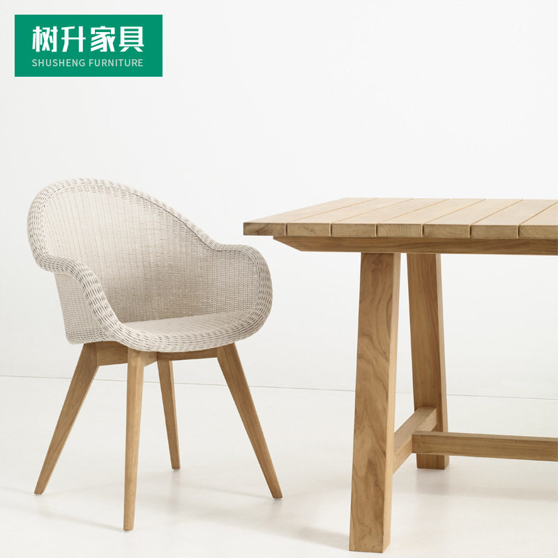 北欧简约户外柚木仿藤编餐桌椅别墅庭院花园酒店防腐户外休闲家具