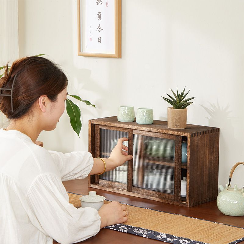 实木简约茶杯收纳柜中式杯架台面零食茶水餐边柜家用多层架收纳柜