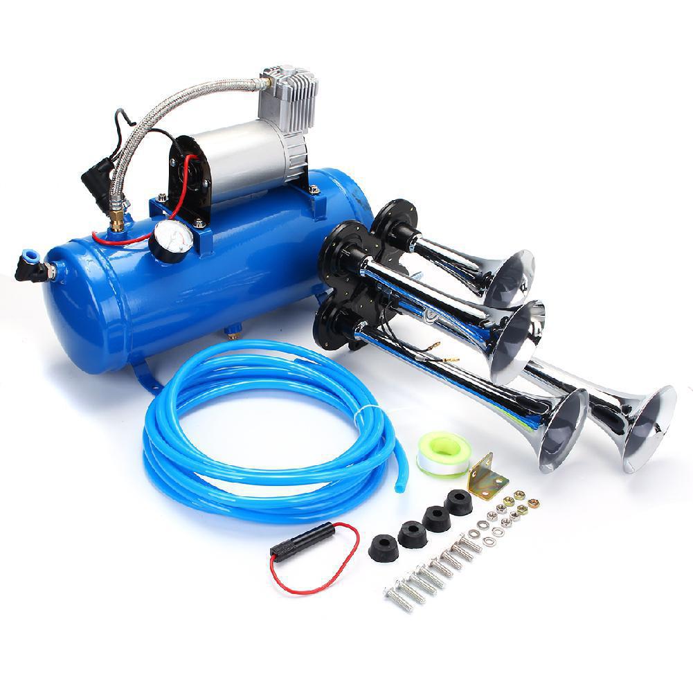 12V汽车货车盖子气泵喇叭6L 150Psi 蓝色电动四管气喇叭