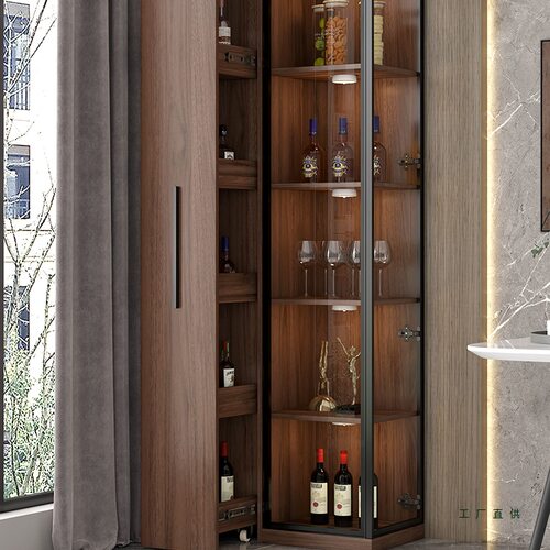 墙角转角酒柜客厅靠墙展示柜三角形柜家用中古风餐边柜储物柜7S36