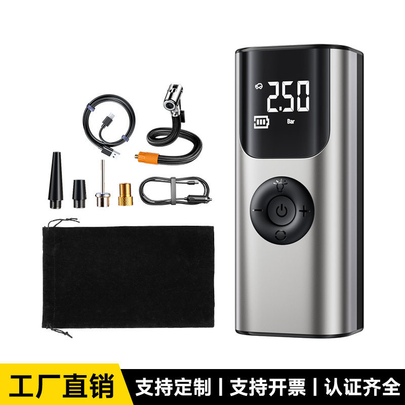 跨境QS002车载无线充气泵便携式打气泵车用测胎压轿车电动加气筒