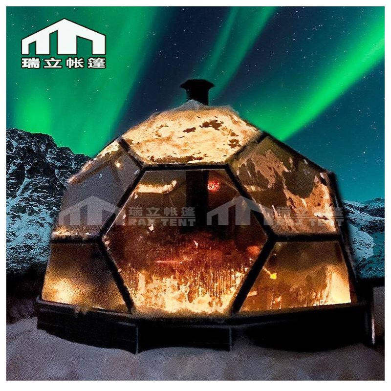 igloo glass dome tent六边形玻璃房铝合金框架球形蜂窝太空舱网
