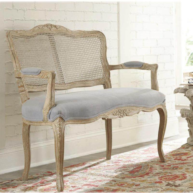 美式法式乡村藤艺实木雕花客厅白色做旧三人沙发组合复古两人位