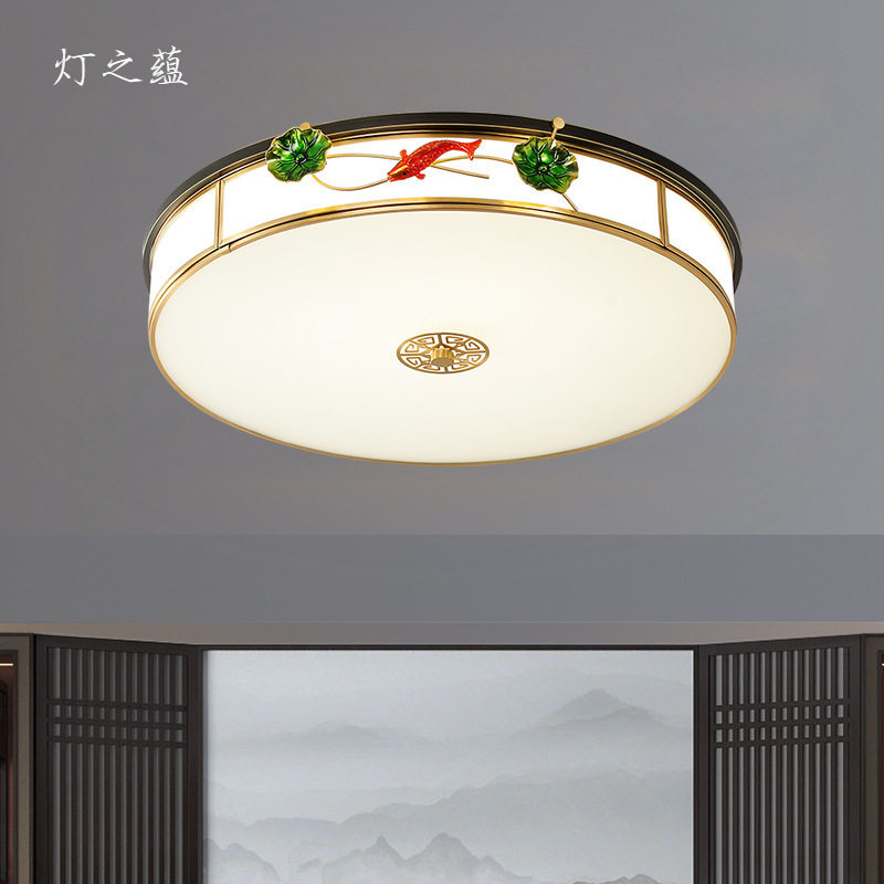 灯之蕴新中式主卧室吸顶灯创意温馨中国风全铜圆形方形极简房间灯