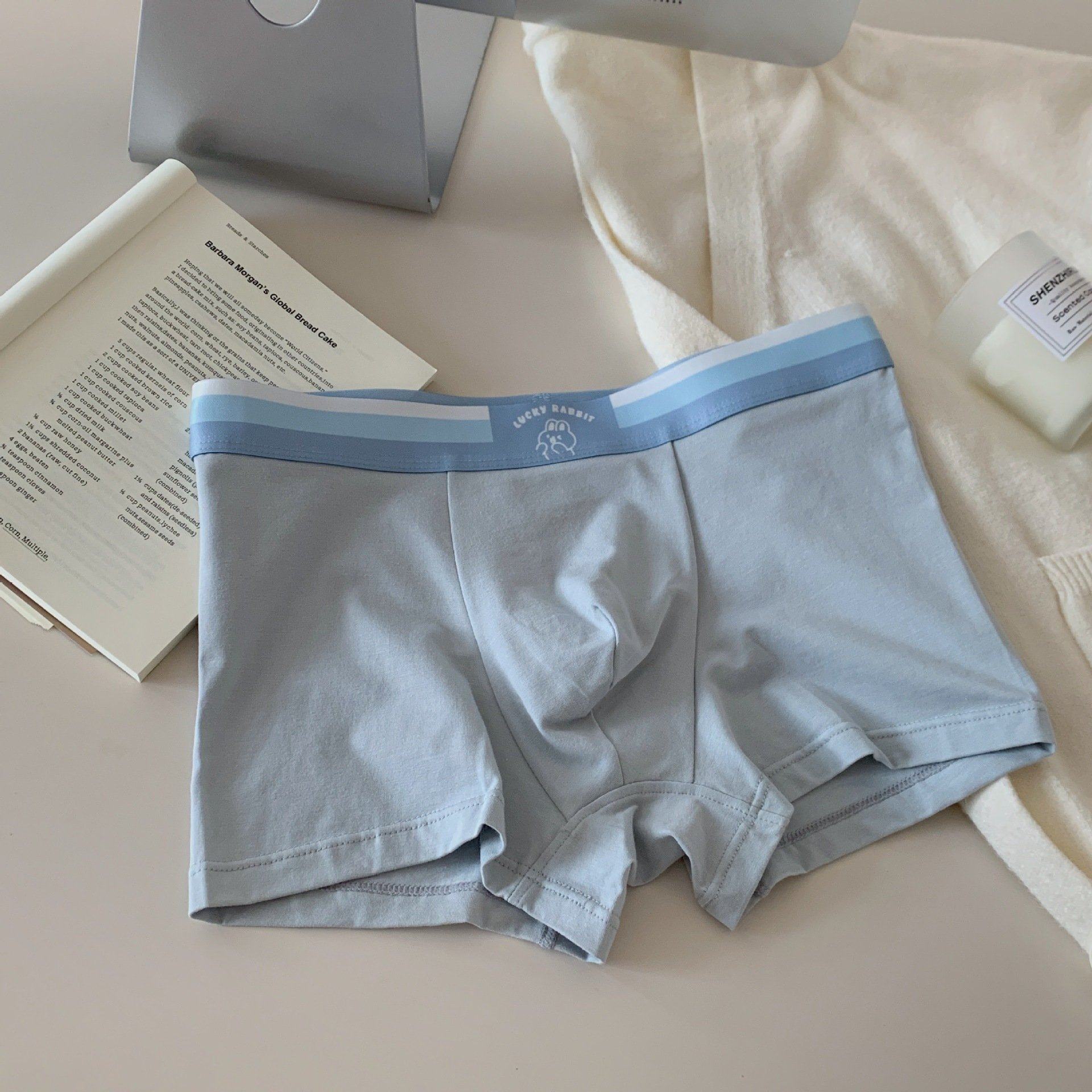 莫代尔小兔子平角男士舒适透气莫兰迪中腰高弹柔软不卡档男士内裤,女士内衣/男士内衣/家居服,男平角内裤,淘宝优惠券,粉丝福利购,淘宝优惠卷