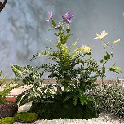 仿真花池花槽楼梯间照样板房麻醉木简约时尚意境小造景橱窗花