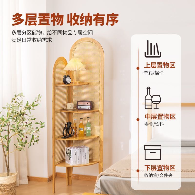 新中式藤编转角柜置物架