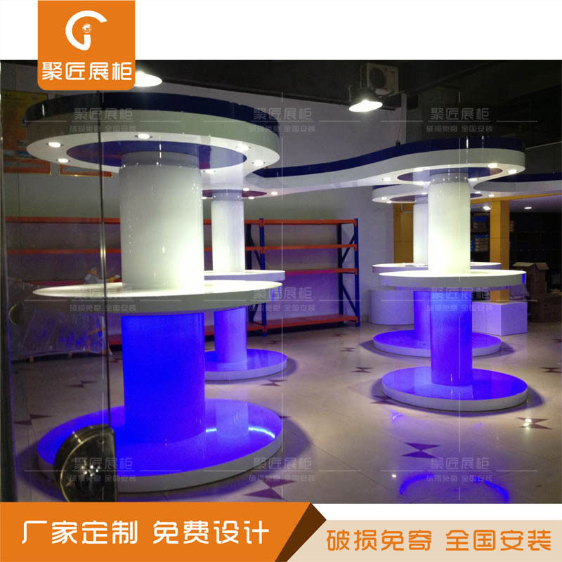 电焊机产品展示柜店铺电器烤漆高柜木制异形展示台发光烤漆圆柱子
