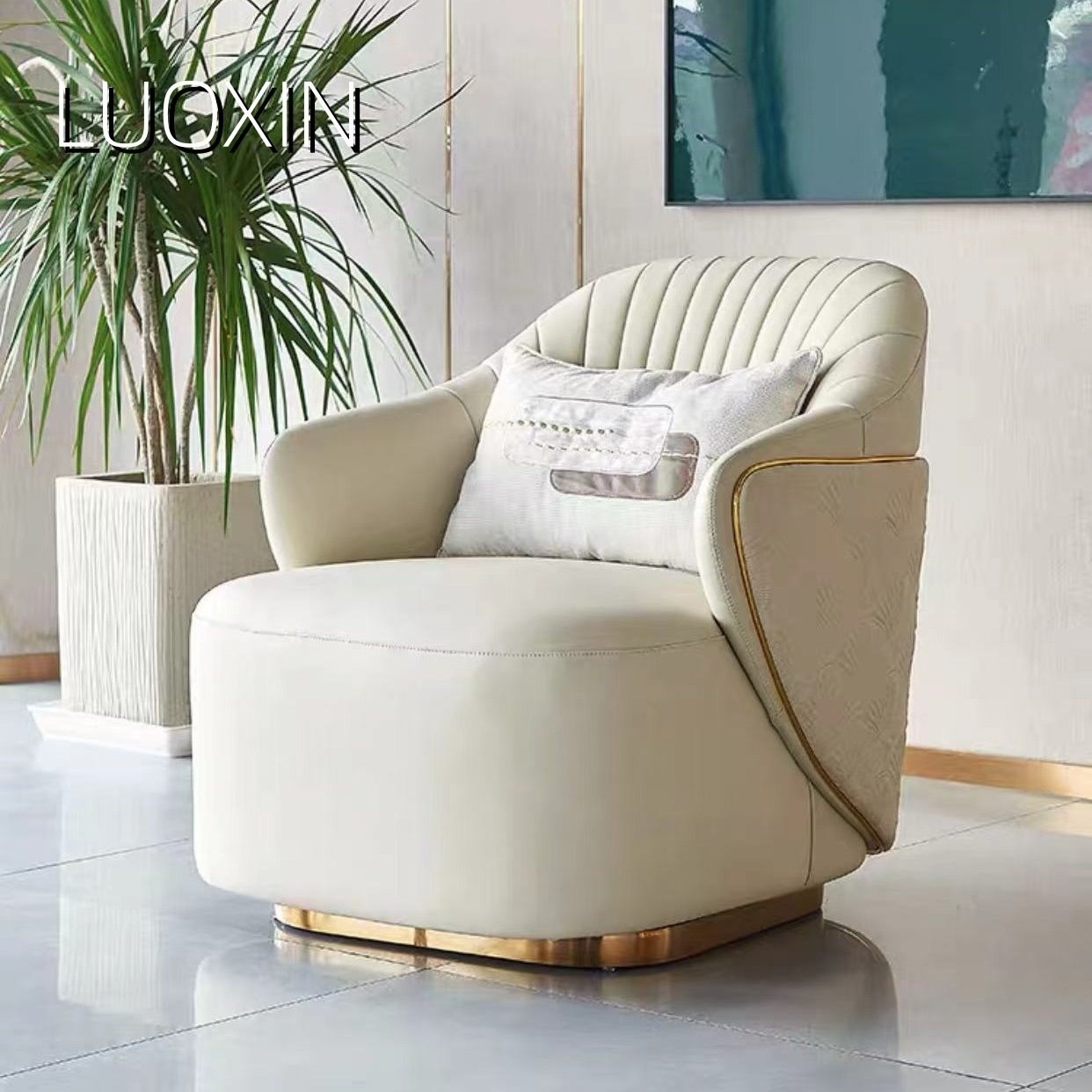 意式极简休闲简约轻奢设计师家具会客洽谈接待可旋转扶手沙发椅