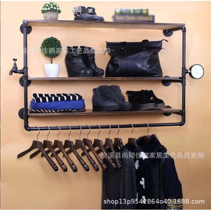 复古铁艺水管衣帽架挂杆服装店货架上墙侧挂衣架壁挂服装展示架
