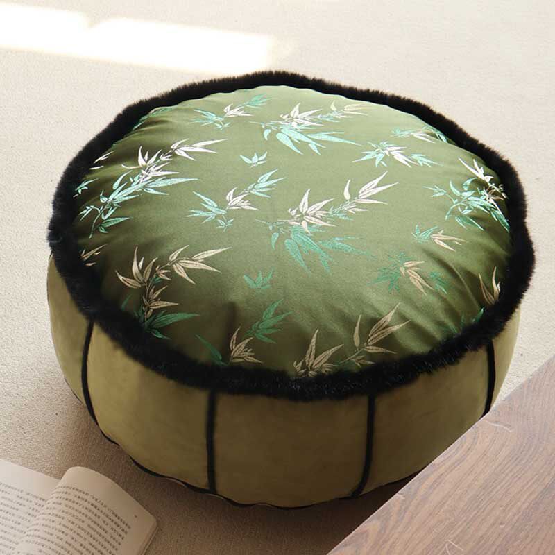 新中式墩子坐垫中古风竹叶提花家用客厅沙发边凳懒人坐垫蒲团脚墩