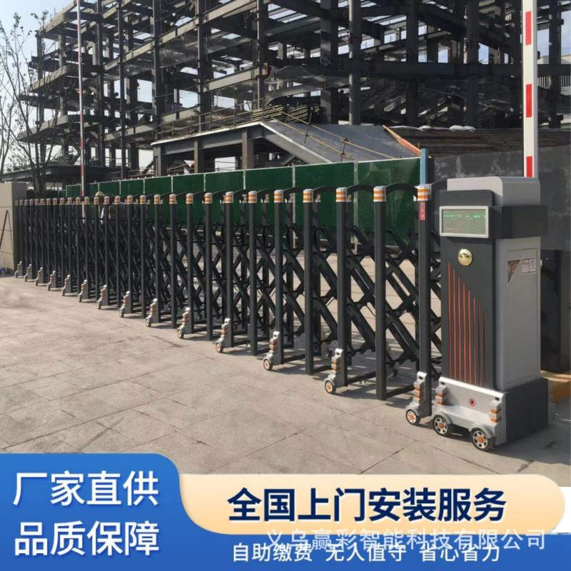 学校铝合金电动封板门幼儿园折叠封闭无轨工地不锈钢伸缩门推拉门