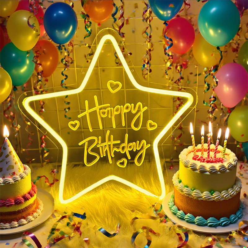 LED生日灯牌霓虹灯happybirthday字母发光造型氛围灯节日派对装饰