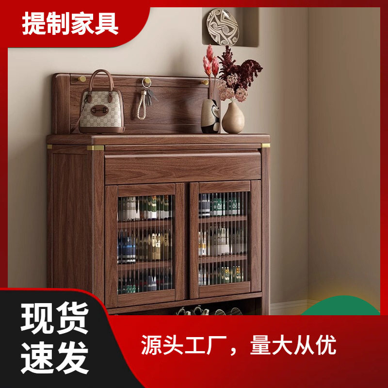 新中式黑胡桃实木入户收纳鞋柜