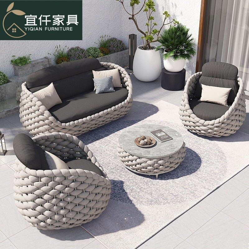 户外沙发庭院别墅阳台藤椅茶几家具组合露天光房防水防晒藤编休闲