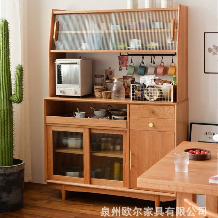 北欧实木餐边柜碗柜简约客厅多功能储物柜日式厨房多层樱桃木高柜