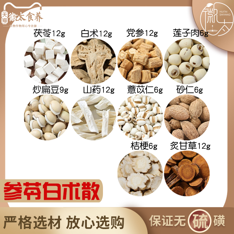 茯苓白术党参莲子炒白扁豆山药薏米砂仁桔梗炙甘草参苓白术散无硫