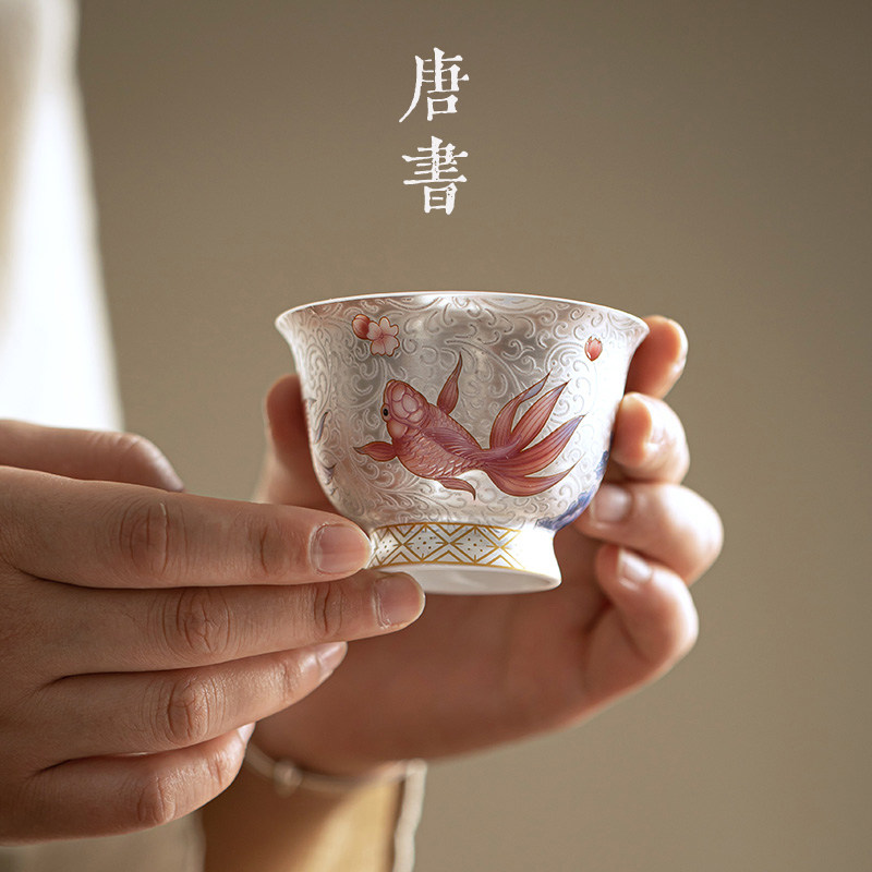 掐丝银茶杯珐瑯彩主人杯个人专用品茗杯单杯陶瓷功夫茶具家用杯子