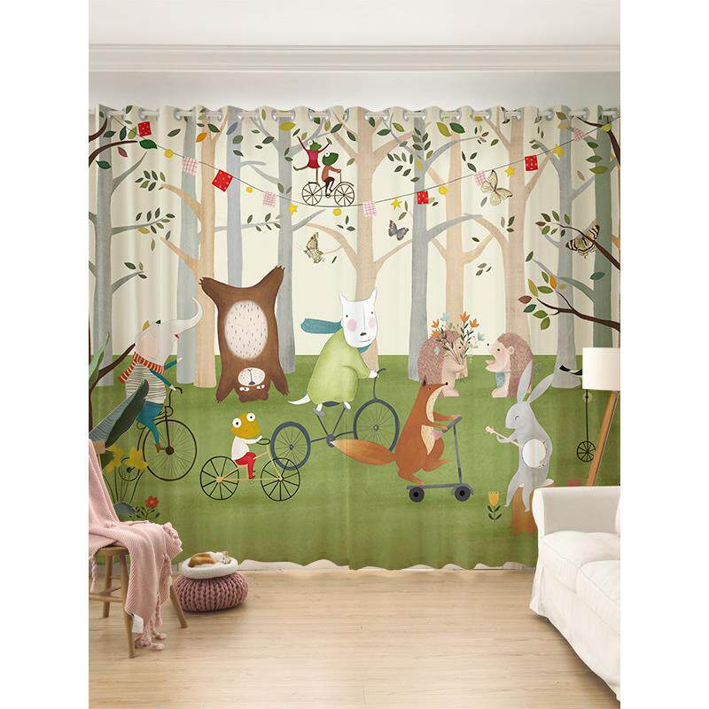 定制儿童房窗帘可爱卡通森林小动物园男生男孩女孩卧室幼儿园窗纱