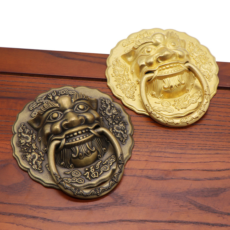仿古中式纯铜大门拉手虎头狮子头兽头门环古代对开门木门复古把手