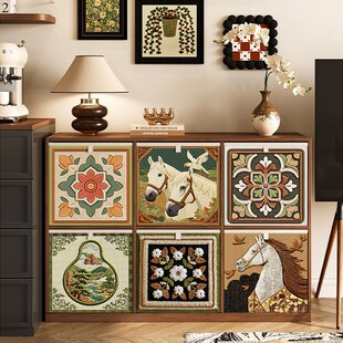 精选中古风收纳箱卡莱克格子柜非藤编收纳盒整理盒子布艺收纳筐杂