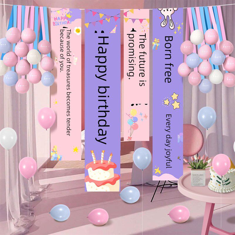 生日快乐横幅气氛气球装饰小女孩小男孩布置挂布儿童场景背景道具