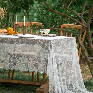 精选桌布甜品台生日橱窗餐桌布置法式白色花边蕾丝氛围感拍照道具